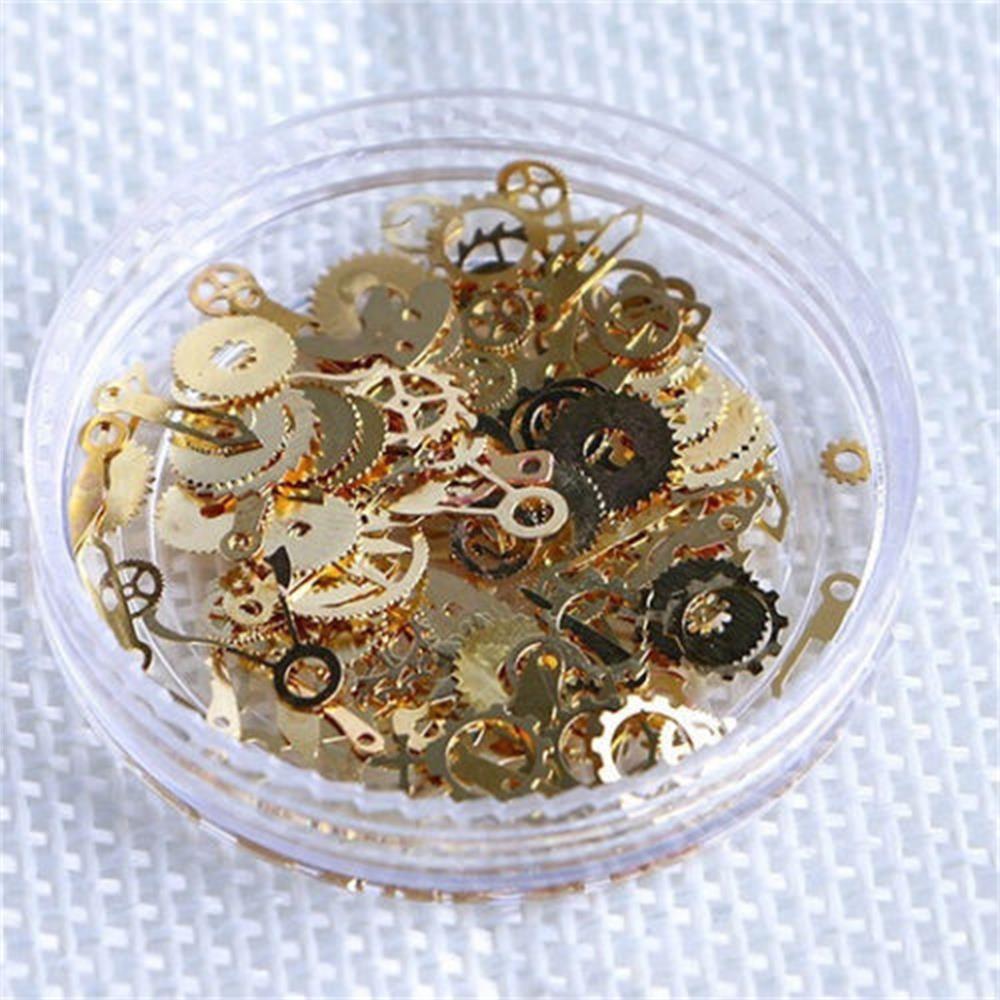 Punk DIY Tips Time Gear 3D Flakes Nail Sequins Manicure Decor Hollow Metallic