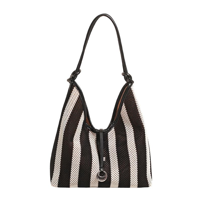 Полосатая плетеная сумка-тоут большого размера под мышкой женская 2025 новая повседневная сумка-тоут большой вместимости для отдыха и отпуска соломенная сумка прилив