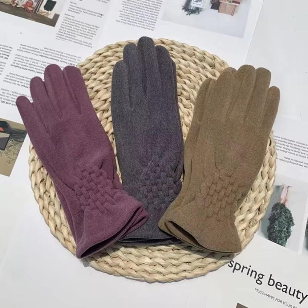 Solid Color Gloves Full Finger Winter Mittens Temperament Suede Velvet Gloves Skiing