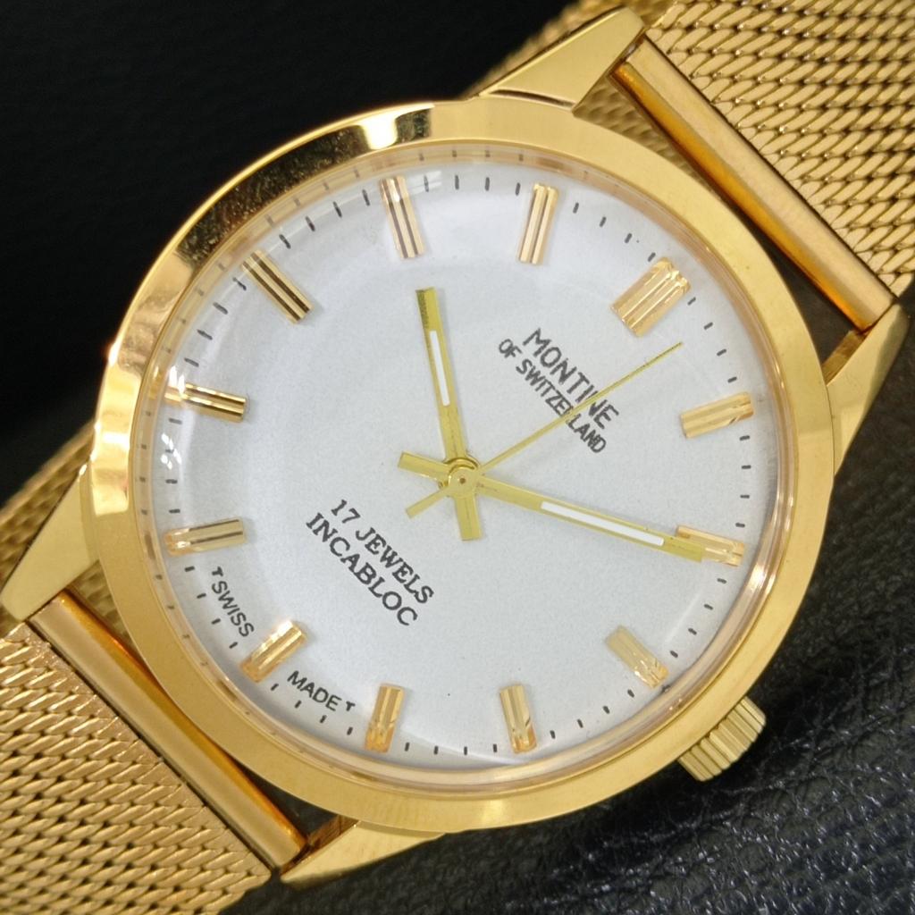 ШВЕЙЦАРСКИЕ ВИНТАЖНЫЕ МУЖСКИЕ ЧАСЫ MONTINE С РУЧНЫМ ЗАВОДОМ, ОТРЕСТАВРИРОВАННЫЕ, С БЕЛЫМ ЦИФЕРБЛАТОМ a441564-5