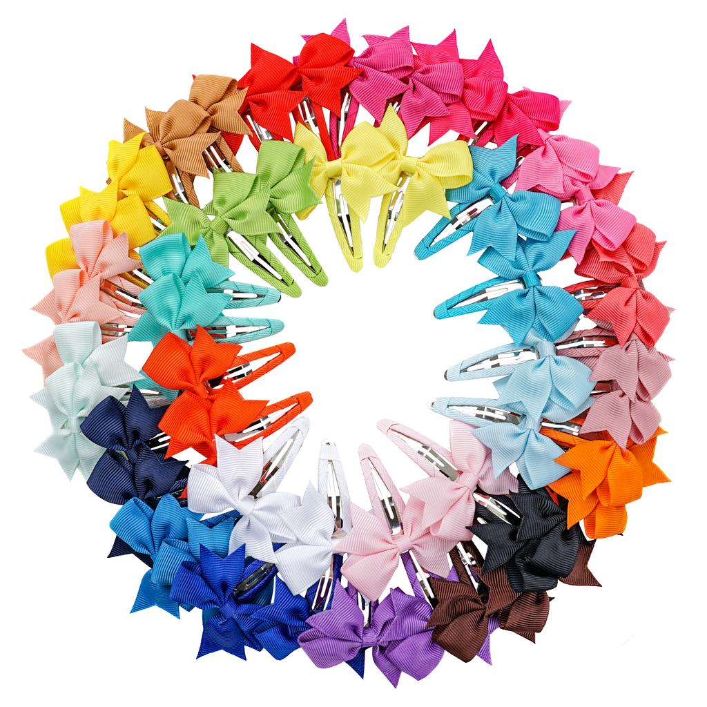 20pcs Snap Hair Clips with Bows Boutique Grosgrain Ribbon 2 Inch Hair Bows No Slip Hair Barrettes for Infant Toddlers Baby Girl