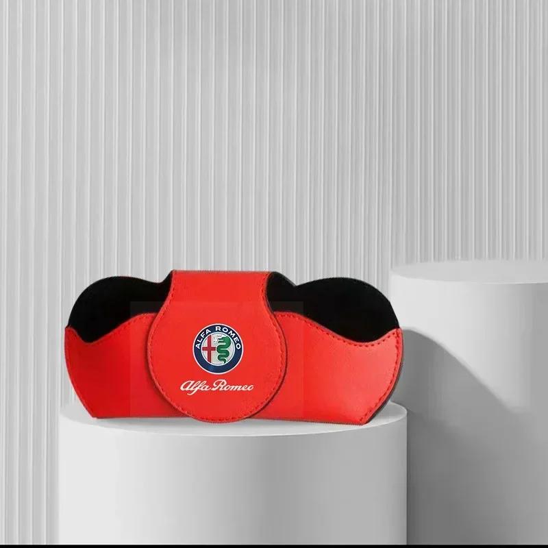 Car Stickers For Alfa Romeo PU Leather Car Sunglasses Holder Sunglasses Case NB Clip Storage Box For Alfa Romeo Giulia Stelvio Giul