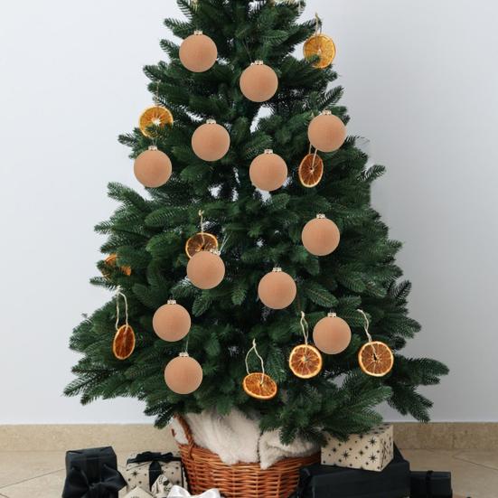 12Pcs Christmas Balls Decorations Xmas Tree Flocked Ball Ornaments Plastic Hanging Ball Decor for Home Bar Restaurant