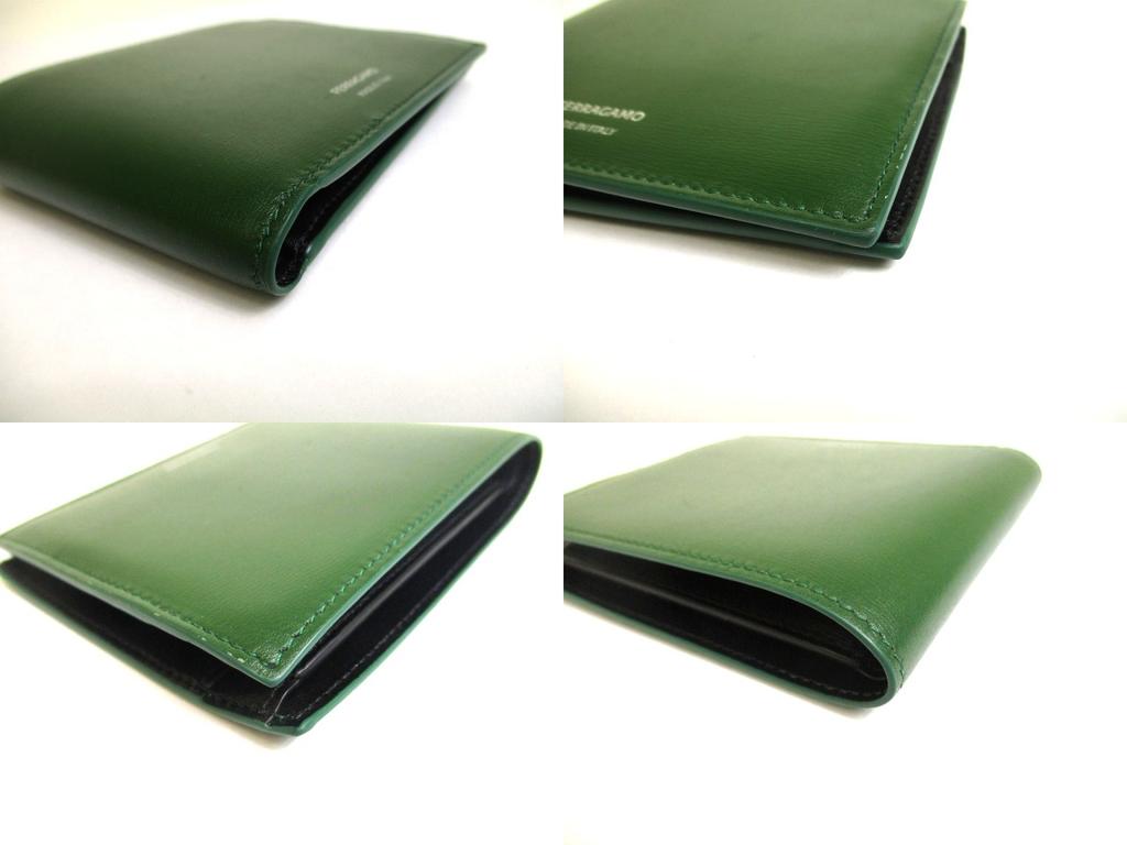Оригинальный кошелек бифолд Salvatore Ferragamo с логотипом, из зеленой и черной кожи #a638, восстановленный