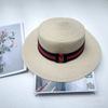Hat multi-color striped M letter flat top top hat summer fashion travel shade sun protection big brim straw hat women