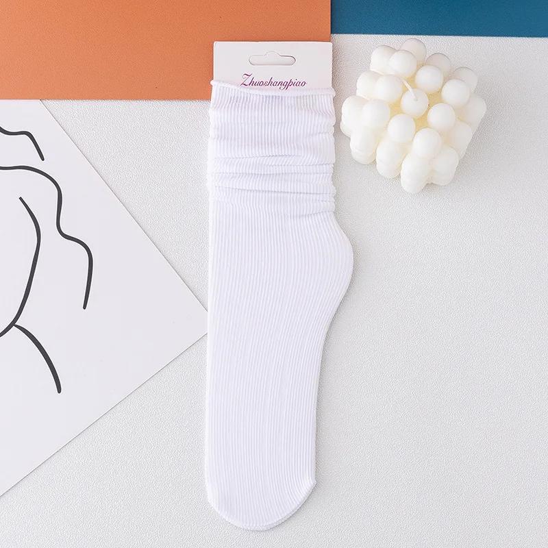 One Pairs Japanese Korean Women Ice Thin Loose Calf Tube Socks Summer Nylon Socks Fashion College Style Solid Color Socks