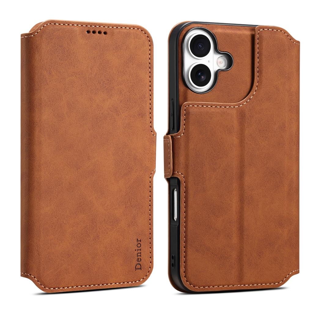 DENIOR B06 For iPhone 16 Plus Case Magnetic Detachable Wallet Stand Leather+TPU Phone Cover