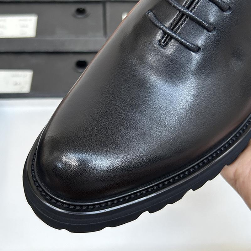 Цельные кожаные туфли-оксфорды для мужчин, деловые, кожаные, дышащие, на толстой подошве, увеличивающие рост, свадебные, мужские туфли для жениха, мужские кожаные туфли