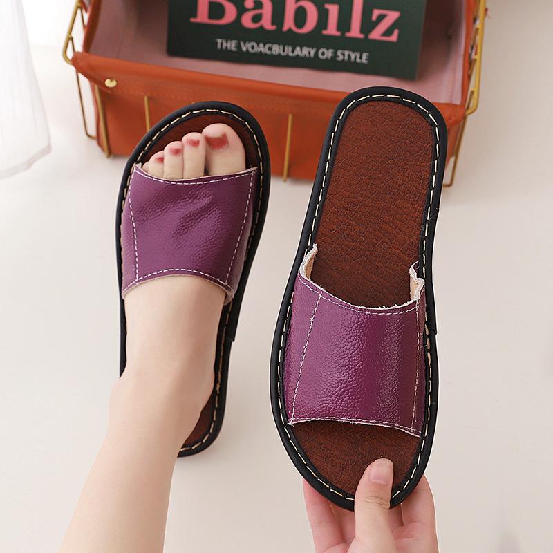 Модные женские кожаные тапочки в стиле ретро с мягкой подошвой и противоскользящим покрытием