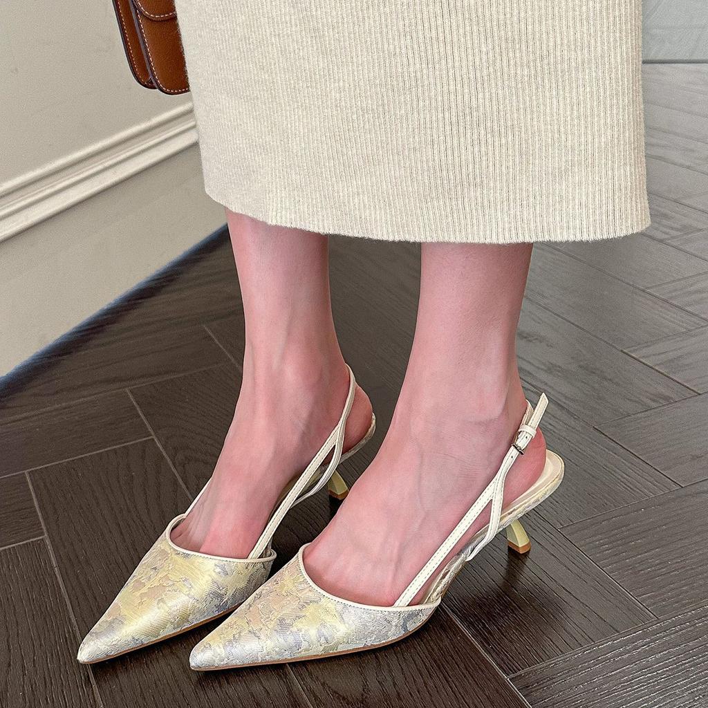 Embroidery Pointed Front Bag Empty Sandals Women'S Fashion Temperament High Heels Stiletto