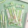 6pcs Matcha Party Gel Pens Set Click Type 0.5mm Ballpoint Black Color Ink for Writing Office School