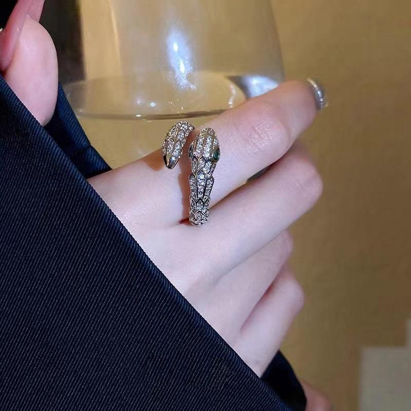 Retro Sliver Color Snake Zircon Open Rings For Women Men Y2K Exquisite Shiny