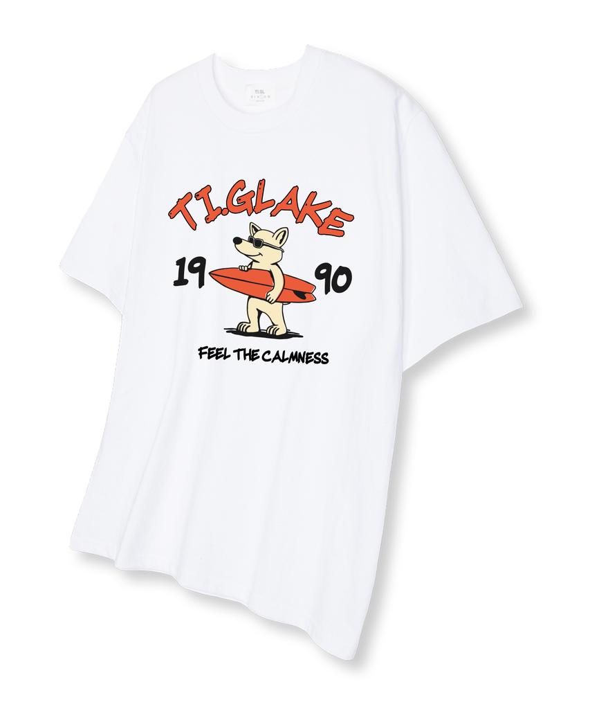 TI.GLAKE Surfing Wolf Oversized Short Sleeve T-Shirt White