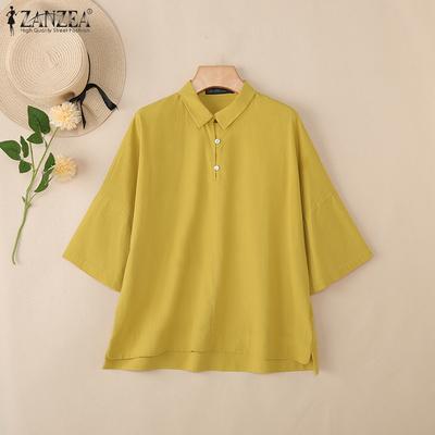 Женская блузка с отложным воротником, свободного кроя, с рукавом 3/4