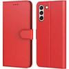 Protective Case - BOOLING - for Samsung Galaxy S21 - Red Leather Effect - Shockproof - Bill and Card Storage