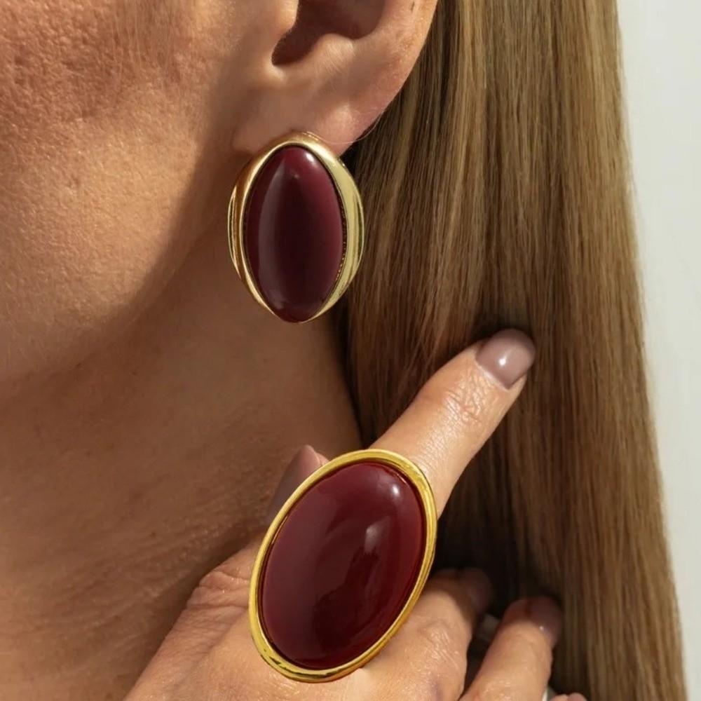 High-end Jewelry Resin Oval Earrings Elegant Style Light Luxury Retro Earrings Party