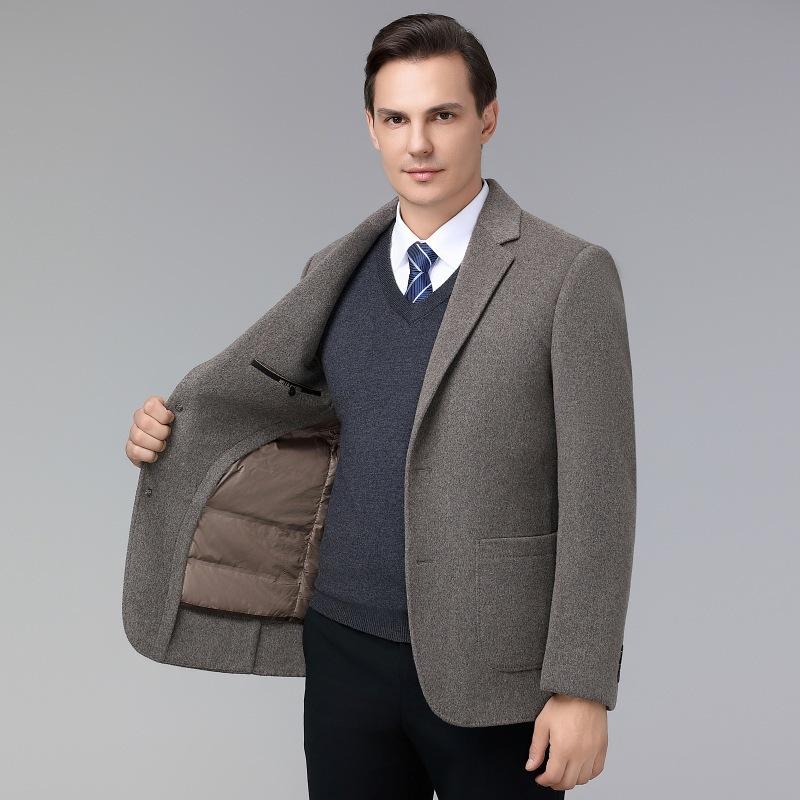 Двустороннее шерстяное пальто, воротник мужского костюма, съемная подстежка, пуховик, утепленная куртка для папы большого размера
