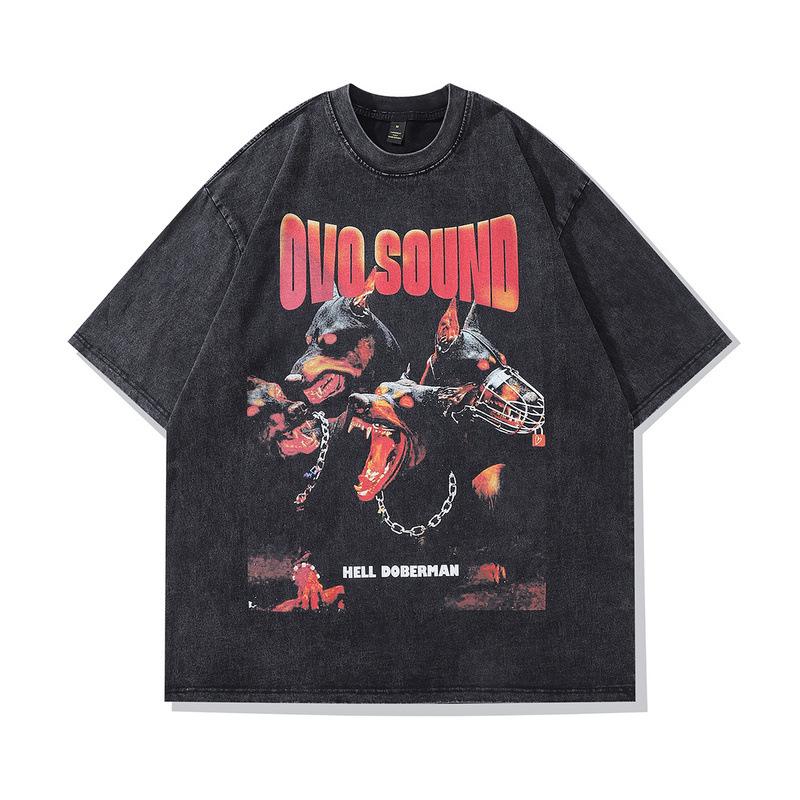 Hip Hop Gangster Washed Half-Sleeved T-Shirt Men'S European And American High Street Vintage Retro Loose Short-Sleeved Tee