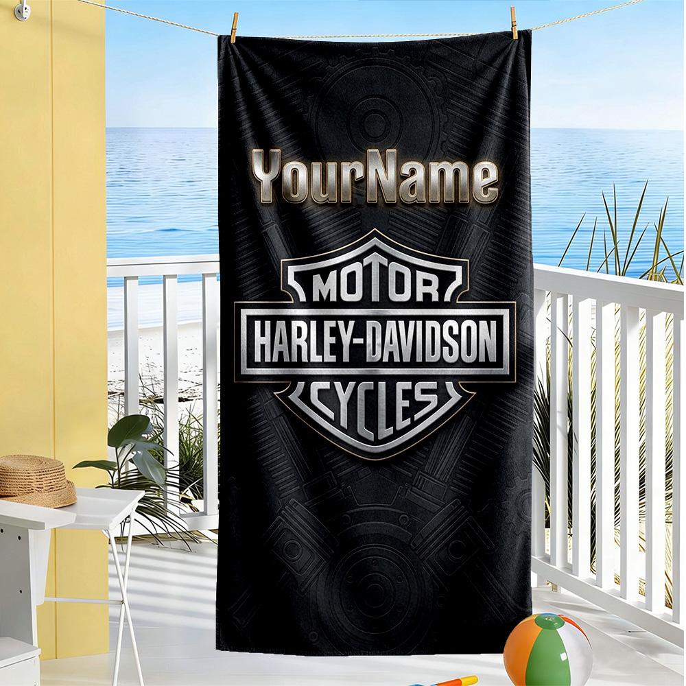 Harley-davidson Motorcycles Customize Your Name Beach Towel High Absorbency & Quick-Dry Suitable for Swimming Gym Camping Yoga Vacation