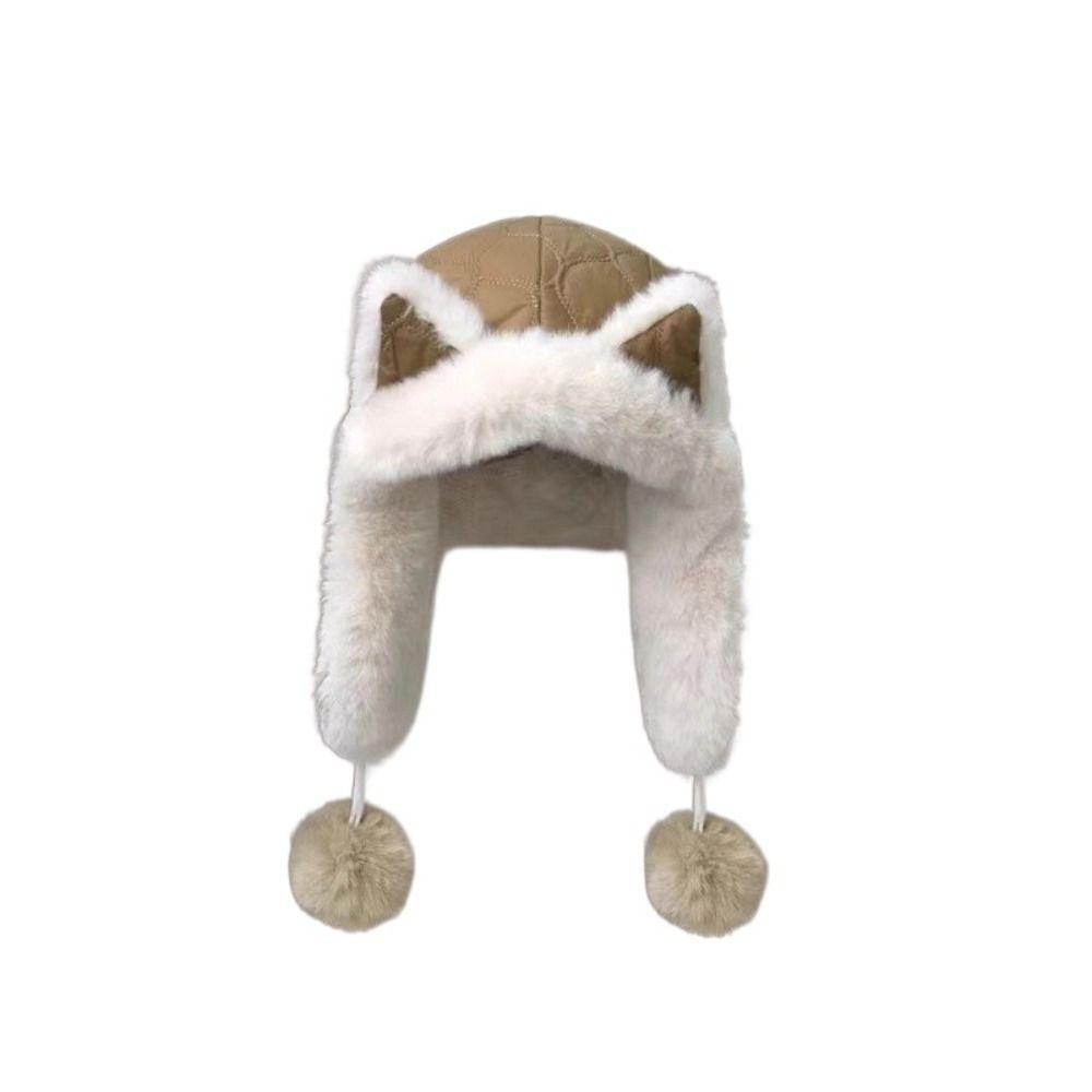 Keep Warm Cat Ear Pullover Hat Windproof Ear Protection Hat Cute Plush Beanie Hat Outdoor