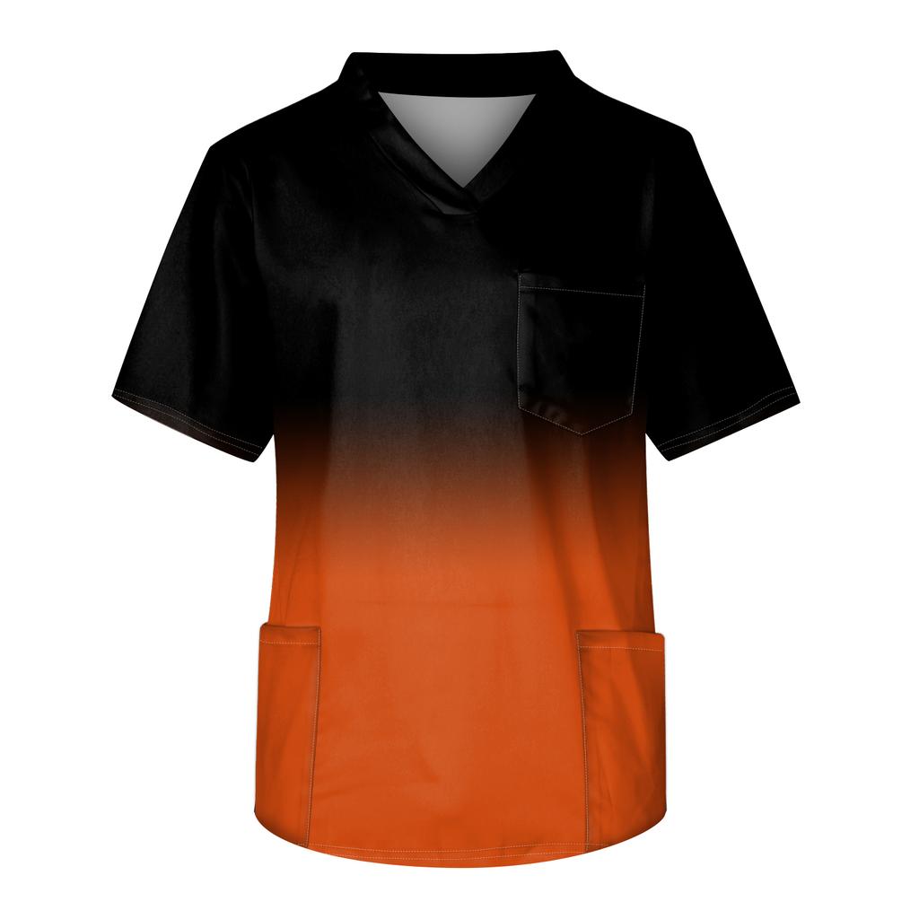 Men's Printing Short Sleeve V-neck Working Blouse Chest Pocket Carer Top