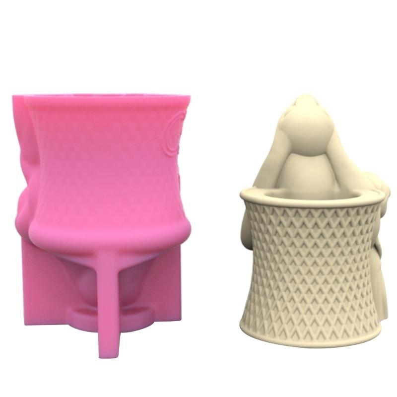 Rabbit and Girl Silicone Mold for DIY Flower Pots Reusable Pen Holder Epoxy Casting Molds Home Ornament Resin Molds