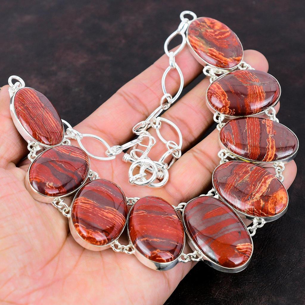 Ожерелье из красной змеиной яшмы Ювелирные изделия ручной работы в стиле бохо Ожерелье из стерлингового серебра 925 пробы Удивительные ювелирные изделия из драгоценных камней Регулируемая цепочка Ожерелье для подарка