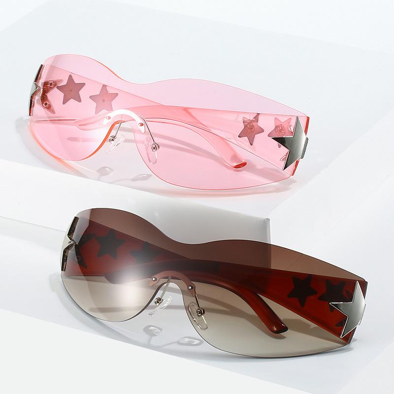 New pentagram sunglasses YK rimless one-piece sunglasses large frame hip-hop street shot personalized sunglasses