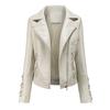 Women Turn Down Collar Long Sleeve Woven Lace Up Solid Color Leather Pu Jacket S-4XL