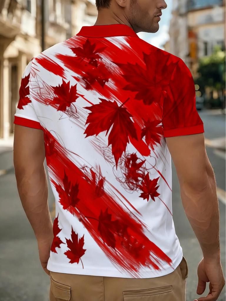Men'S Shirt, Featuring Red And White Canadian Maple Leaf Design, Lightweight And Durable, Perfect for Casual Outings And Daily Wear