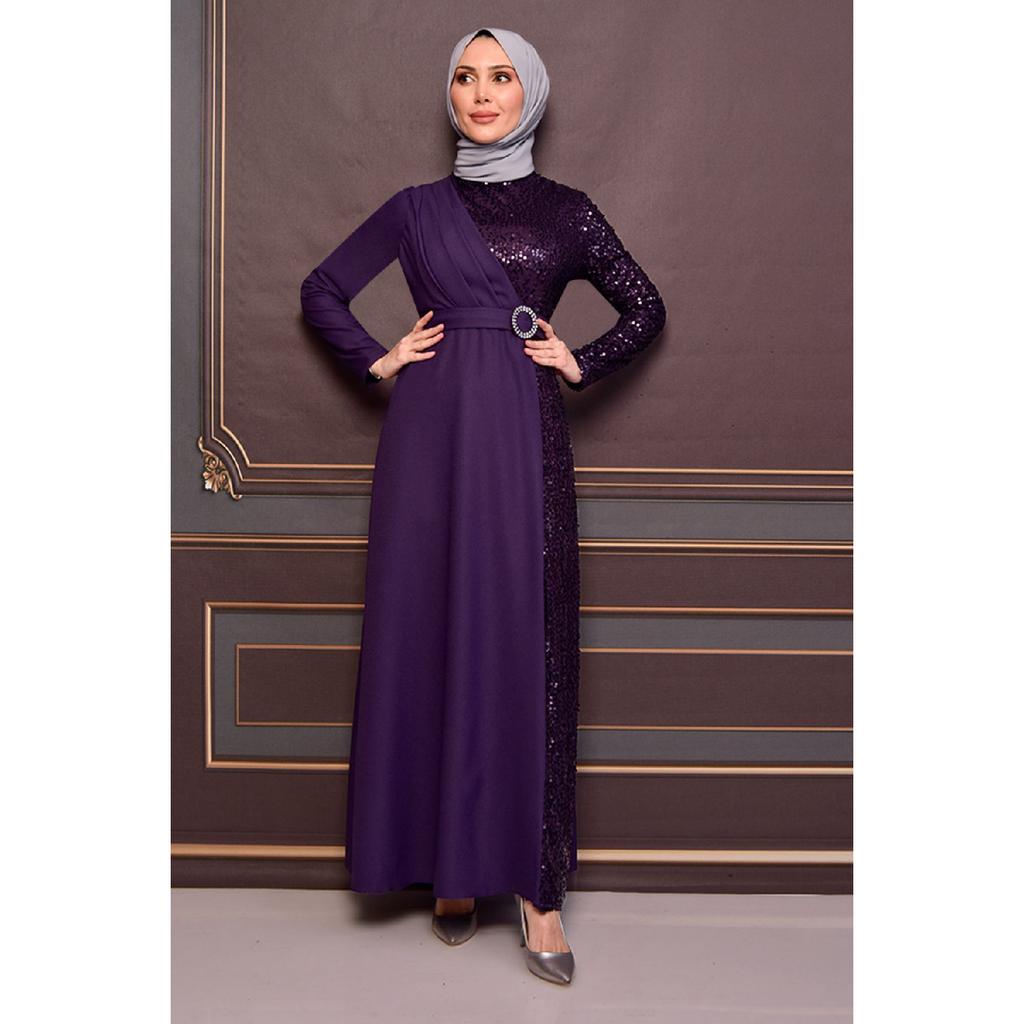 Женская одежда, вечернее платье, модное длинное вечернее платье из крепа с блестками и поясом, хиджаб 2516