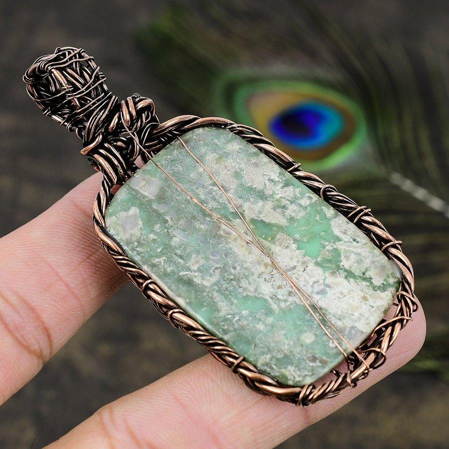 Натуральный драгоценный камень варисцит, подарочная подвеска ручной работы из медной проволоки 2,96 F6a36