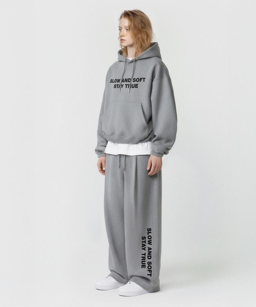 PRINOAR Slow And Soft String One-Pleat Wide Pants - Melange
