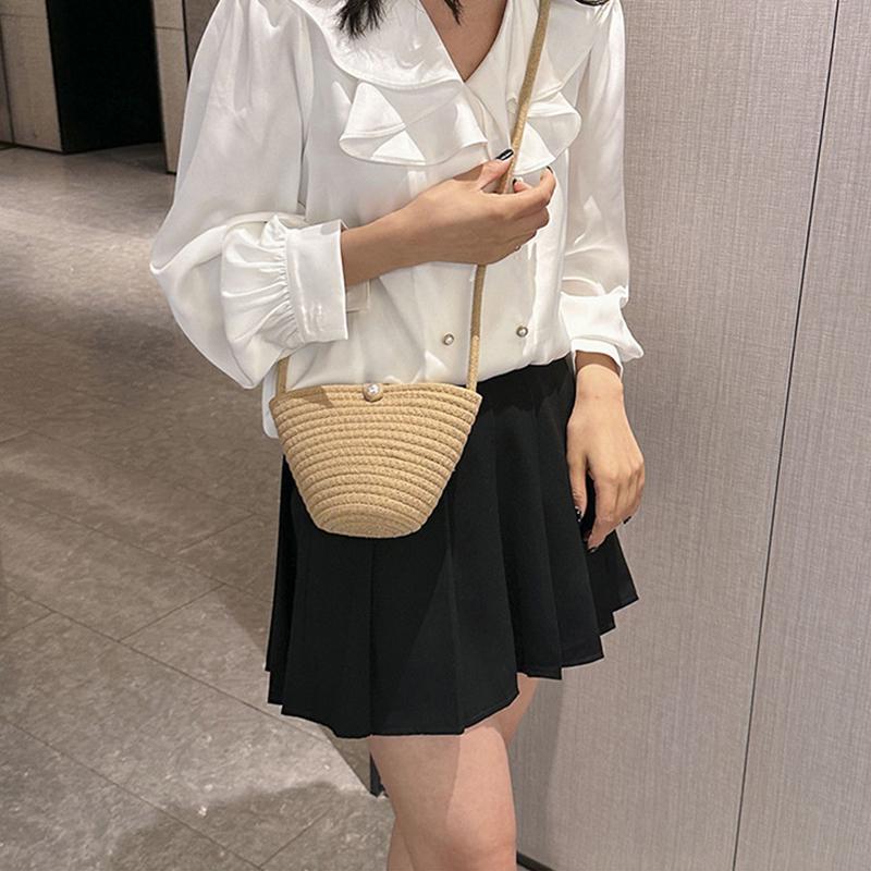 Повседневная хлопковая тканая женская сумка, маленькая плетеная летняя пляжная сумка Shell, женская дорожная сумка через плечо