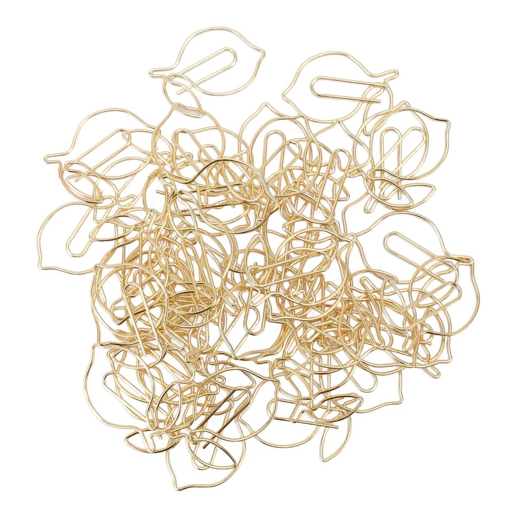 100 Pcs Paper Clip Gold Cute Lemon Shaped Bookmark Clips with Transparent Box for Office School Home Use