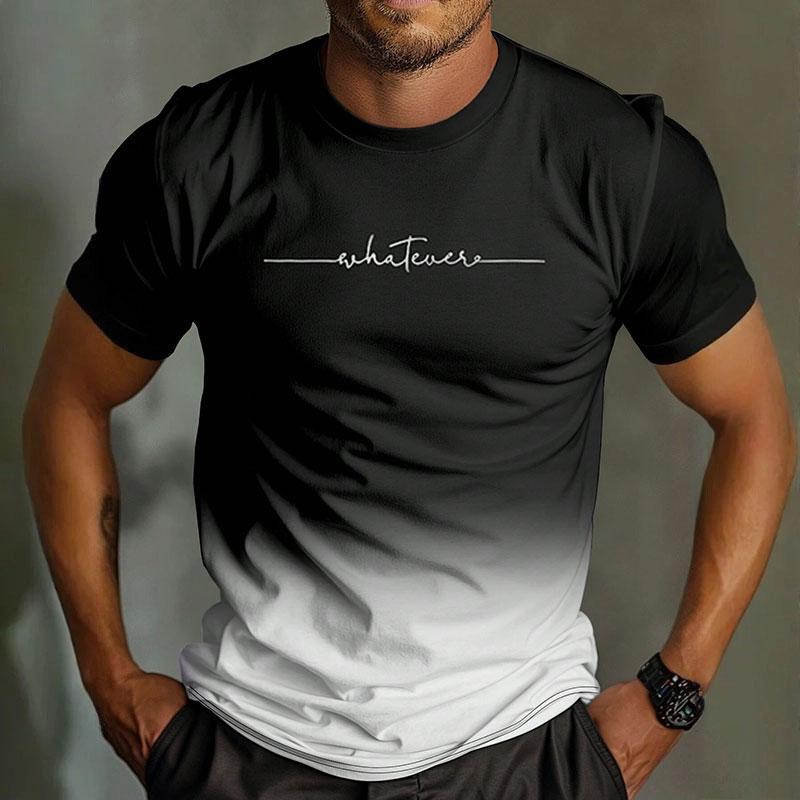 Trendy Short-Sleeved Gradient Letter 3D Printed Round Neck Casual Men's T-Shirt Clothing Spring And Autumn Sports Tops