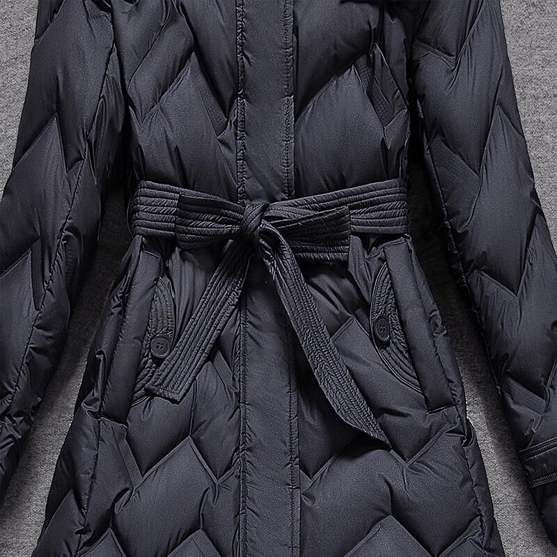 Sibaoshe Women's Hooded Waist-Cinching Mid-Length Down Coat