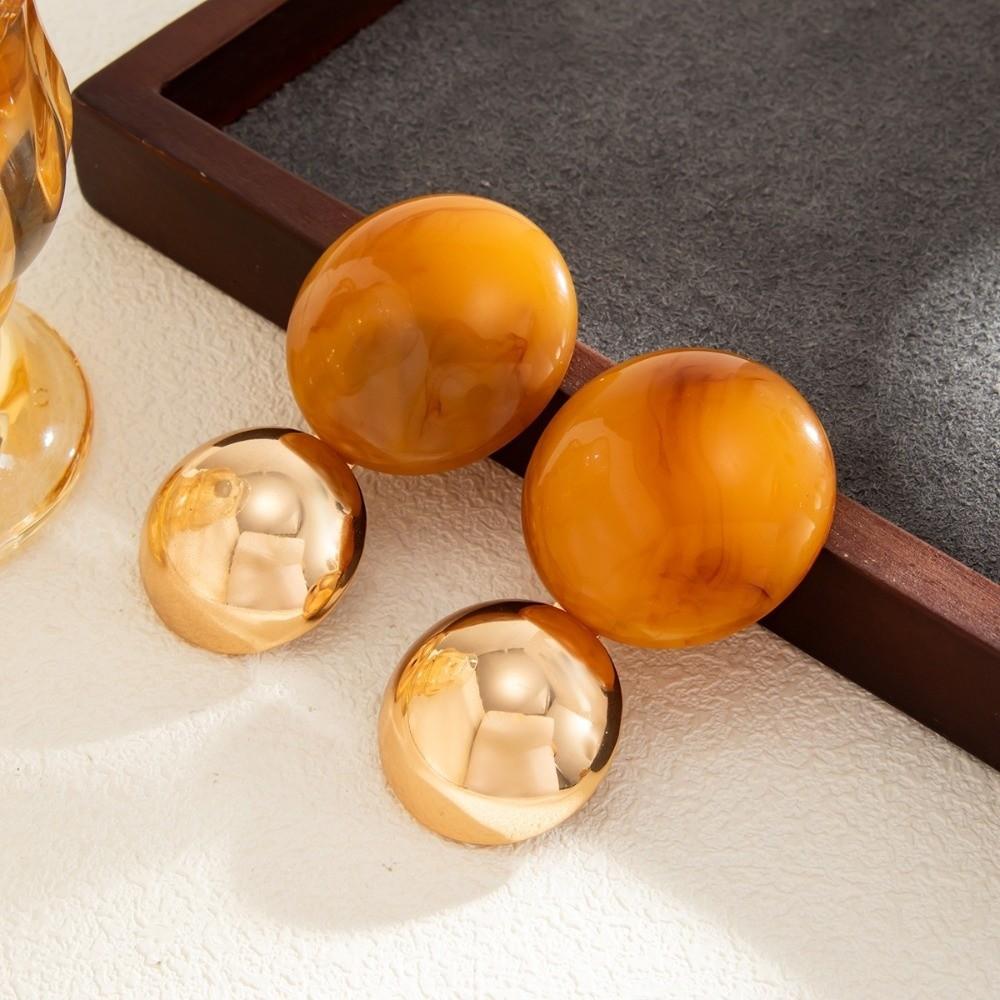 Gradient Tone Resin Drop Earrings Metal Ball Splice Geometric Earrings Fashion Photo Shoot