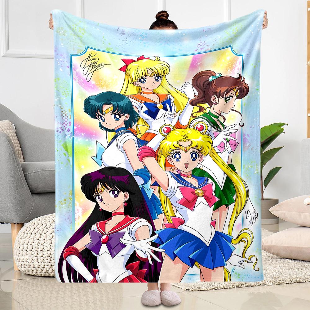 Sailor Moon Team-up Blanket Durable Comfort Suitable for Bed Chair Livingroom Four Seasons Universal Digital Print