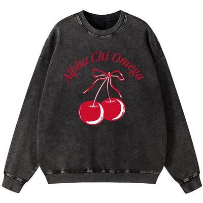 Женский винтажный хлопковый свитшот с принтом вишни, повседневный, свободный, тонкий, с капюшоном, уличный, с круглым вырезом, осенний