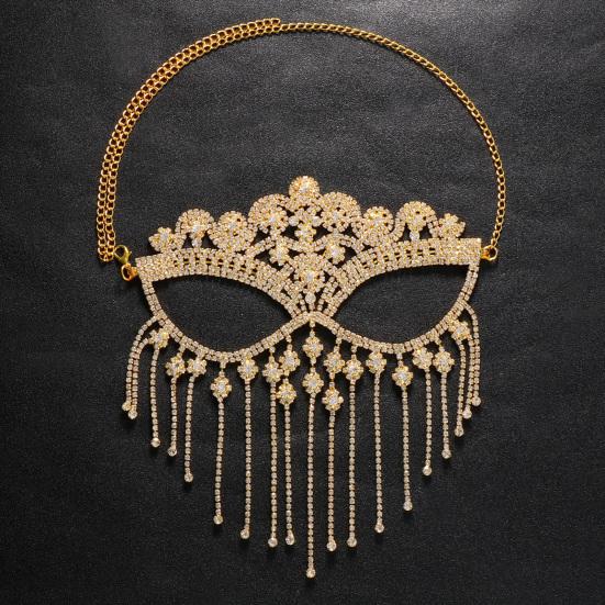 Women Face Cover Exaggerated Adjustable Open Design Tassel Sparkling Decorative Gift Full Rhinestones Masquerade