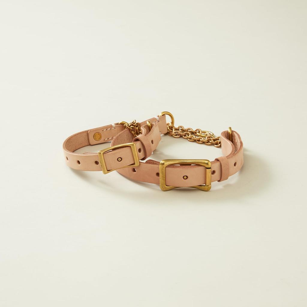 We Original Leather Half Chain Collar Natural for Large Dogs GOOD MANNERS DOG SERIES - (L) /