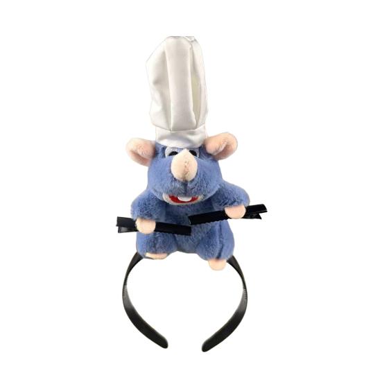 Повязка на голову Cooking Mouse King с 2 зажимами, легкая, плюшевая повязка для волос в виде мыши, противоскользящая, набитая