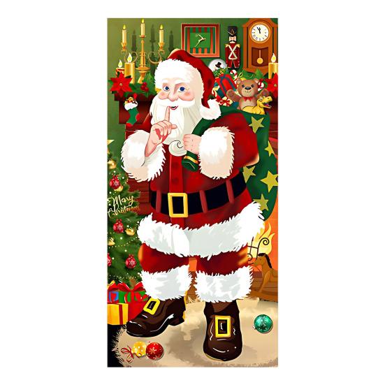 Рождественское украшение на дверь, забавный баннер с Санта-Клаусом для подвешивания на входную дверь, с надписью «Счастливого Рождества», зимний фон, вывеска для крыльца для внутреннего праздничного декора