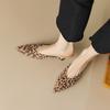 Retro Shoes High-end High Heels Leopard Print Bag Head Half Slippers Women's Summer Wear Leather Pointed Middle Heel