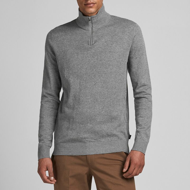 Пуловер с высоким воротником на молнии, мягкий вязаный крючком хлопок, мужской, JACK & JONES