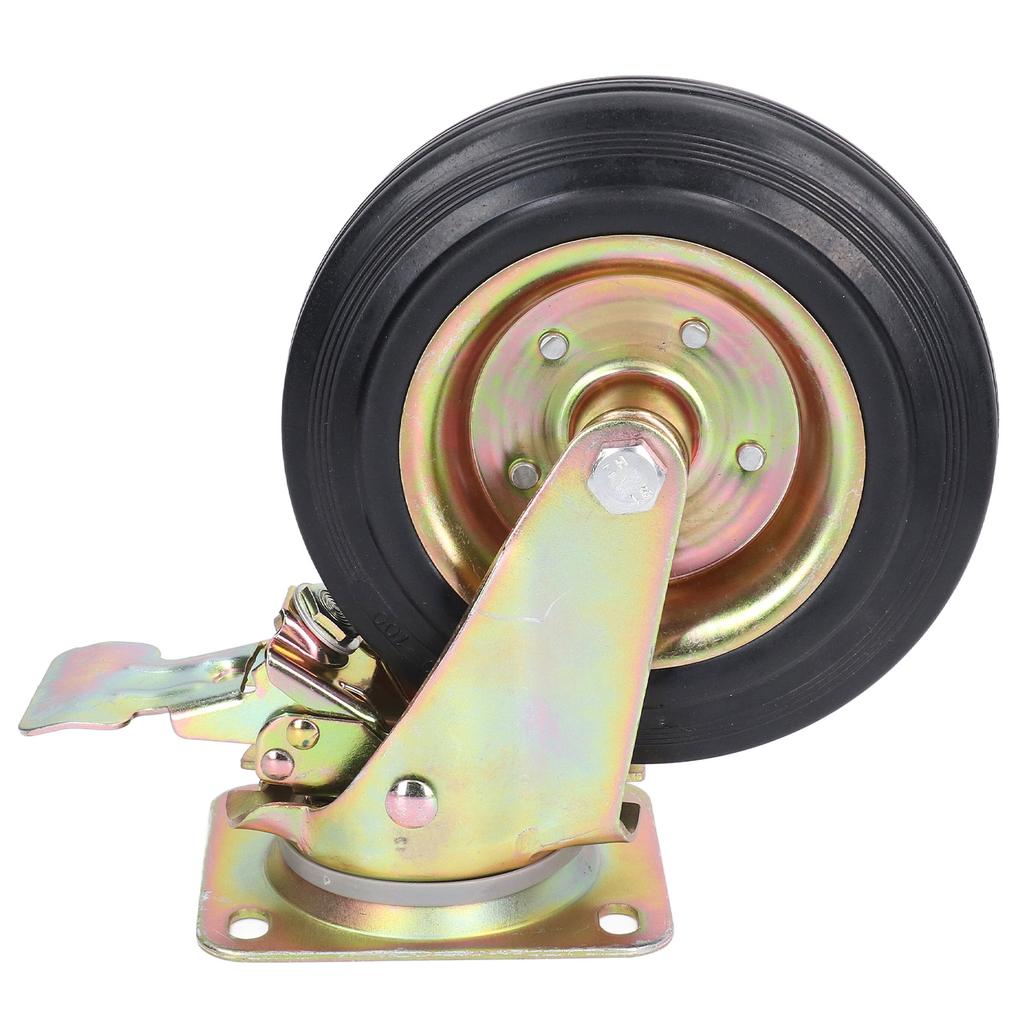 8-дюймовое универсальное поворотное колесо, роликовый подшипник, литая ступица, резиновое колесо, колесо для тележки/верстака, тип с тормозом, грузоподъемность 440 фунтов