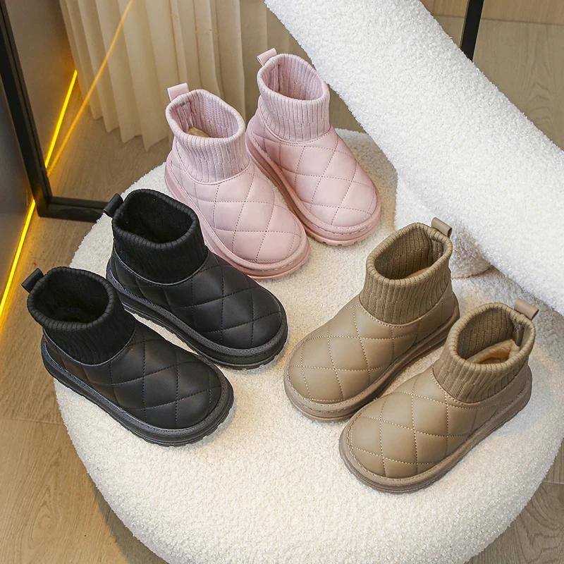 Children's Boots Sock Style Snow Boots Girls Short Boots Kids Cute Sewing Autumn Winter New Warm Cotton Shoes for Boys Unisex PU