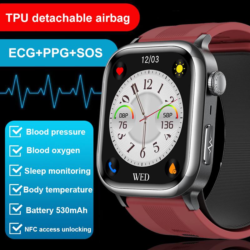 SACOSDING Новый ЭКГ PPG Воздушный насос Тип подушки безопасности Кровяное давление Мониторинг сна Здоровье Смарт-часы Дистанционный уход Bluetooth Вызов Спорт SOS Смарт-часы