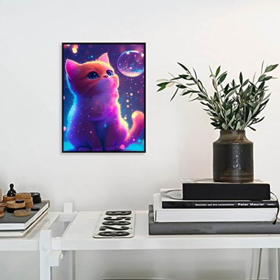 1 Set Cat Rhinestone Painting with Canvas Drill Tools Animal 5D Full Drill DIY Crafts Rhinestone Art Drawing Decoration Kit Beginners Adults Kids Gift